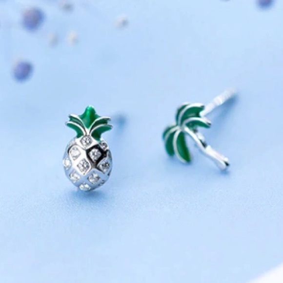 BOGO! 925 Silver Pineapple Palm Tree Earrings - Picture 7 of 7